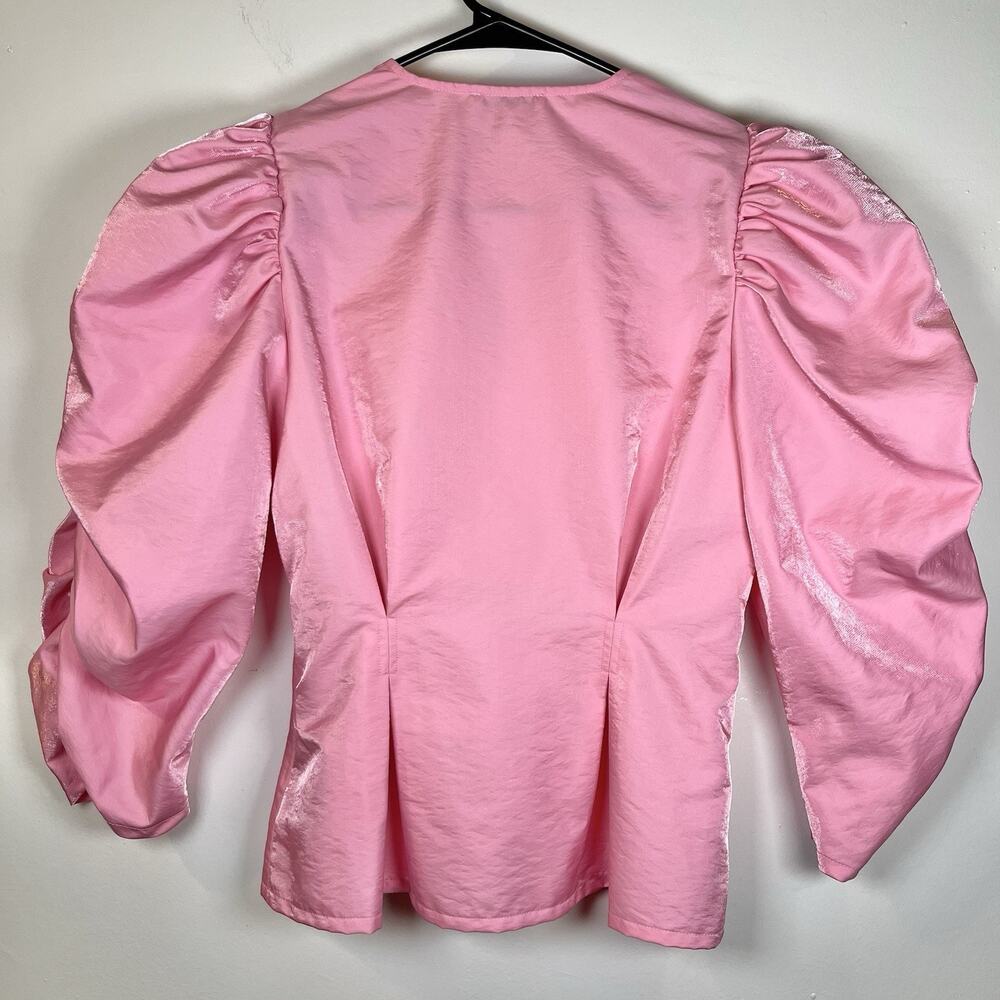 Stella Nova Pippi Blouse Pink Barbiecore Shiny Nylon Balloon Sleeve Sz 36 Small - Picture 6 of 9